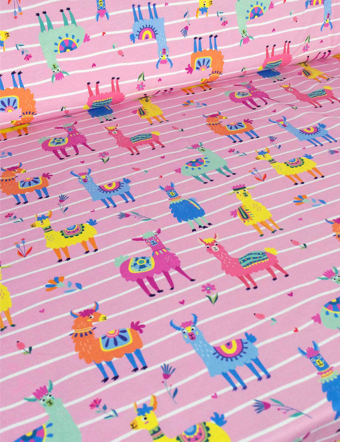 Happy Llamas Pink Pearl | Jersey | 170 cm wide