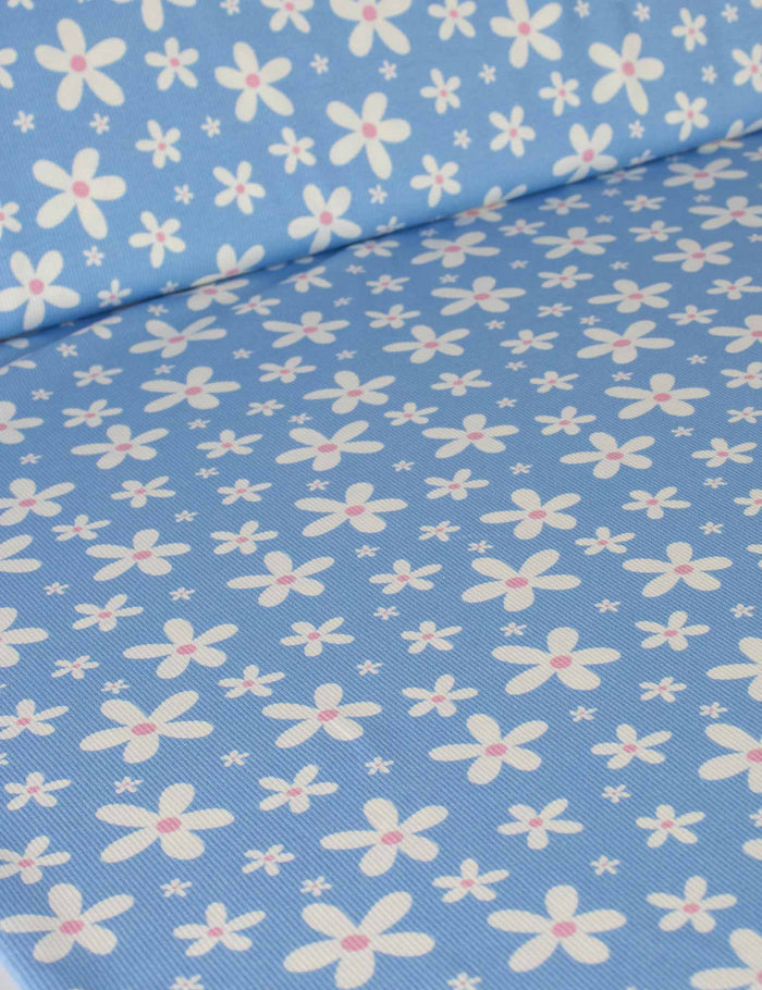 Daisy Pop Sky Blue | Rib jersey | 125 cm wide