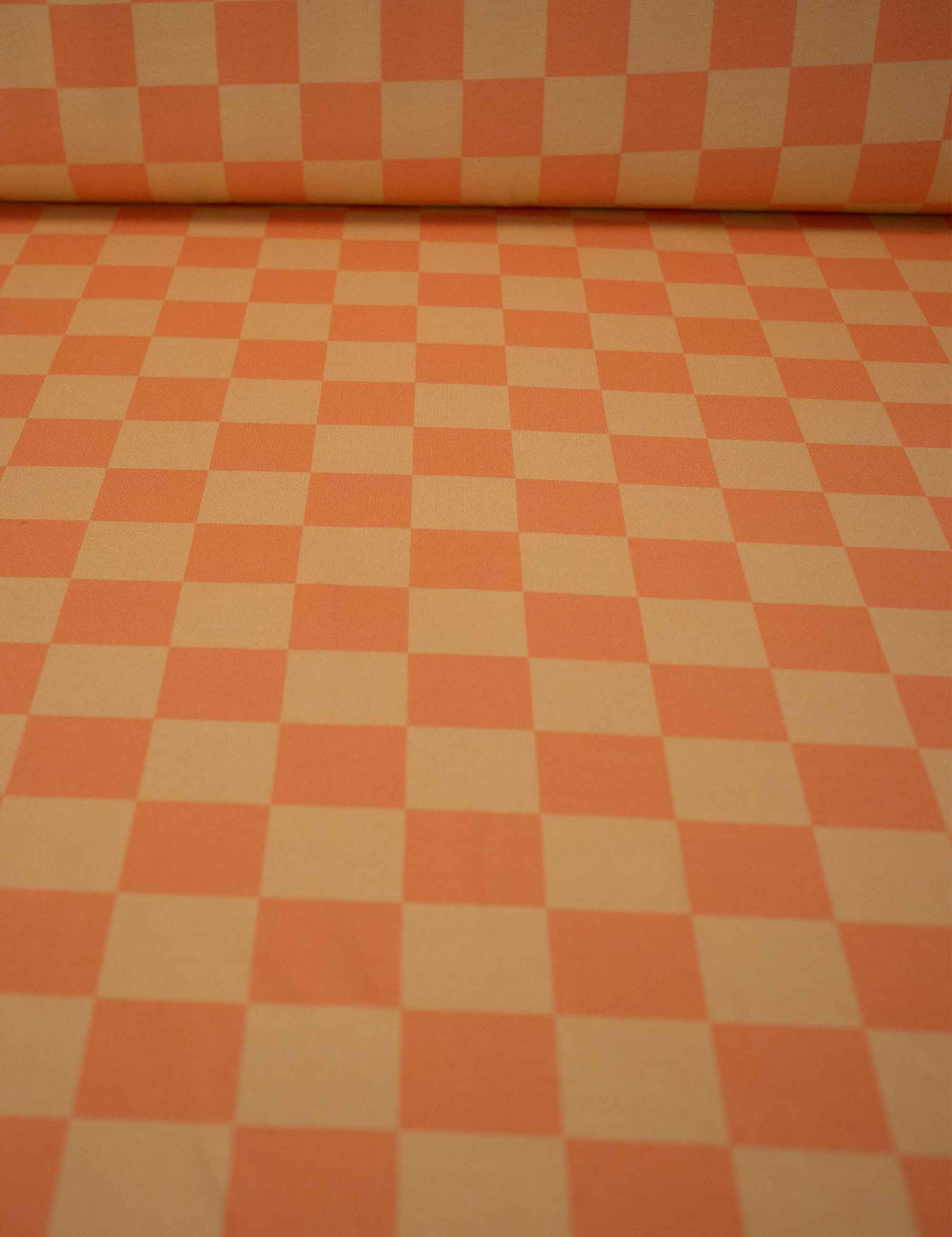 Bittersweet Orange Check – French Terry stof – 170 cm breed