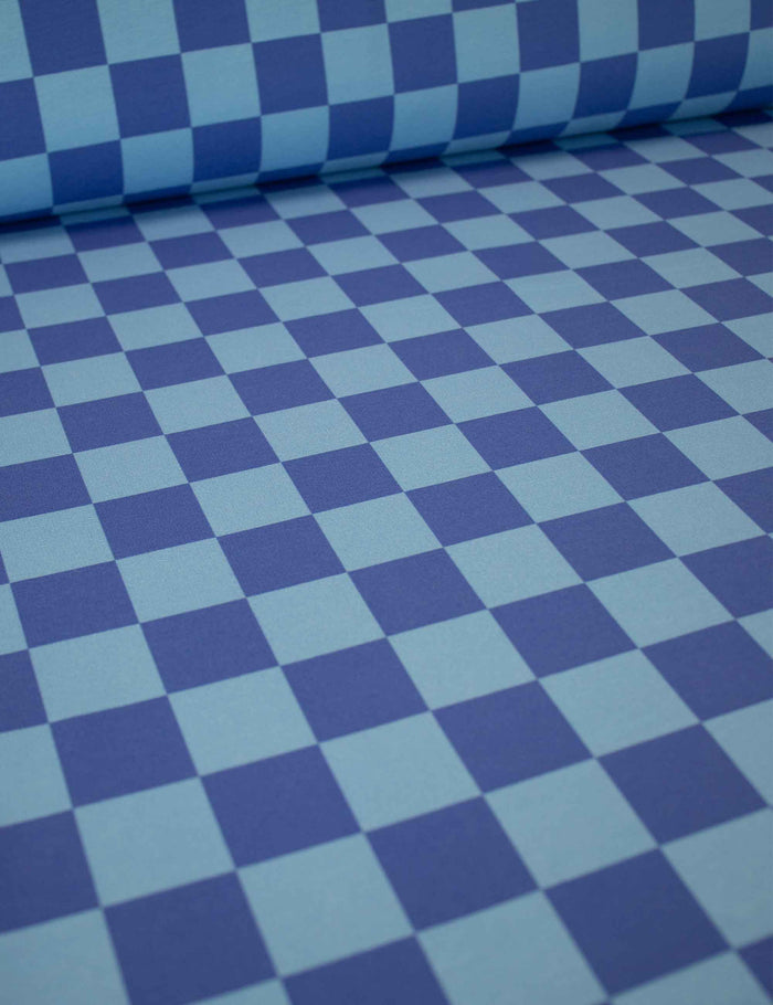 Bold Blue & Royal Blue Check | French Terry | 170 cm wide