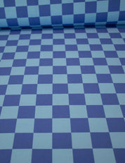 Bold Blue & Royal Blue Check – French Terry stof – 170 cm breed