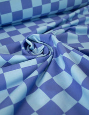 Bold Blue & Royal Blue Check – French Terry stof – 170 cm breed