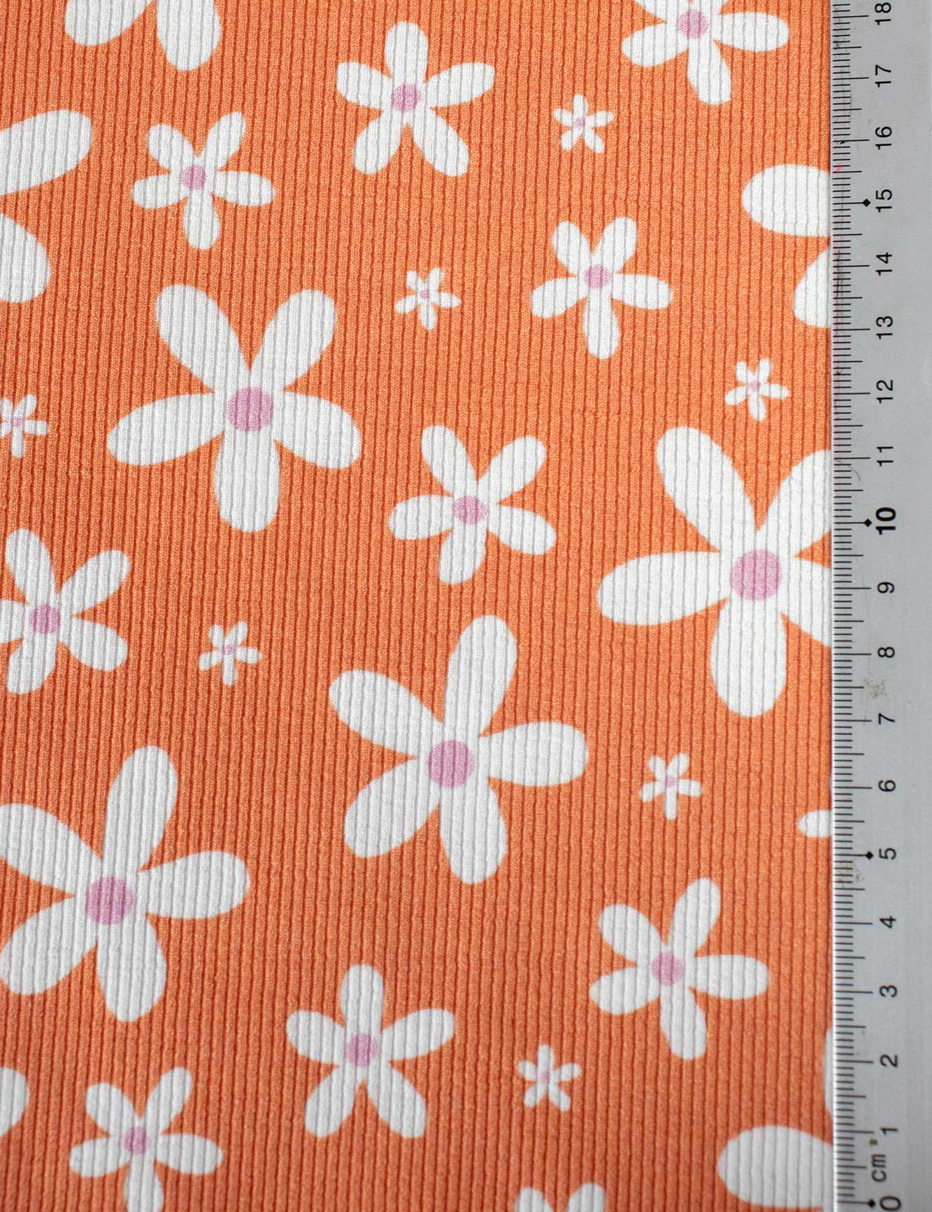 Daisy Pop Bittersweet Orange – Rib tricotstof – 125 cm breed