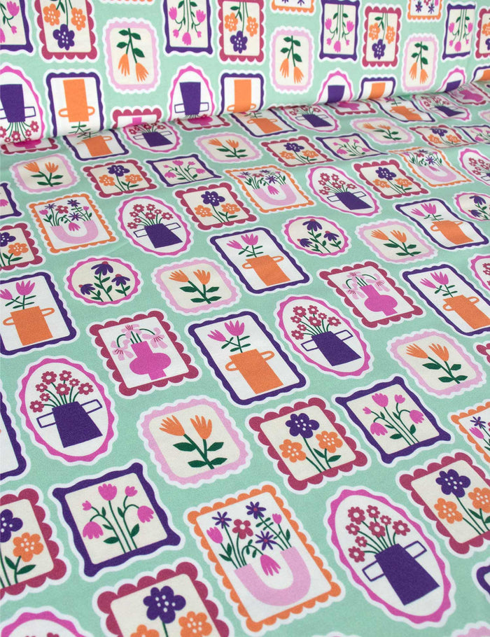 Floral Stamps Mint Vibe | Jersey | 170 cm wide