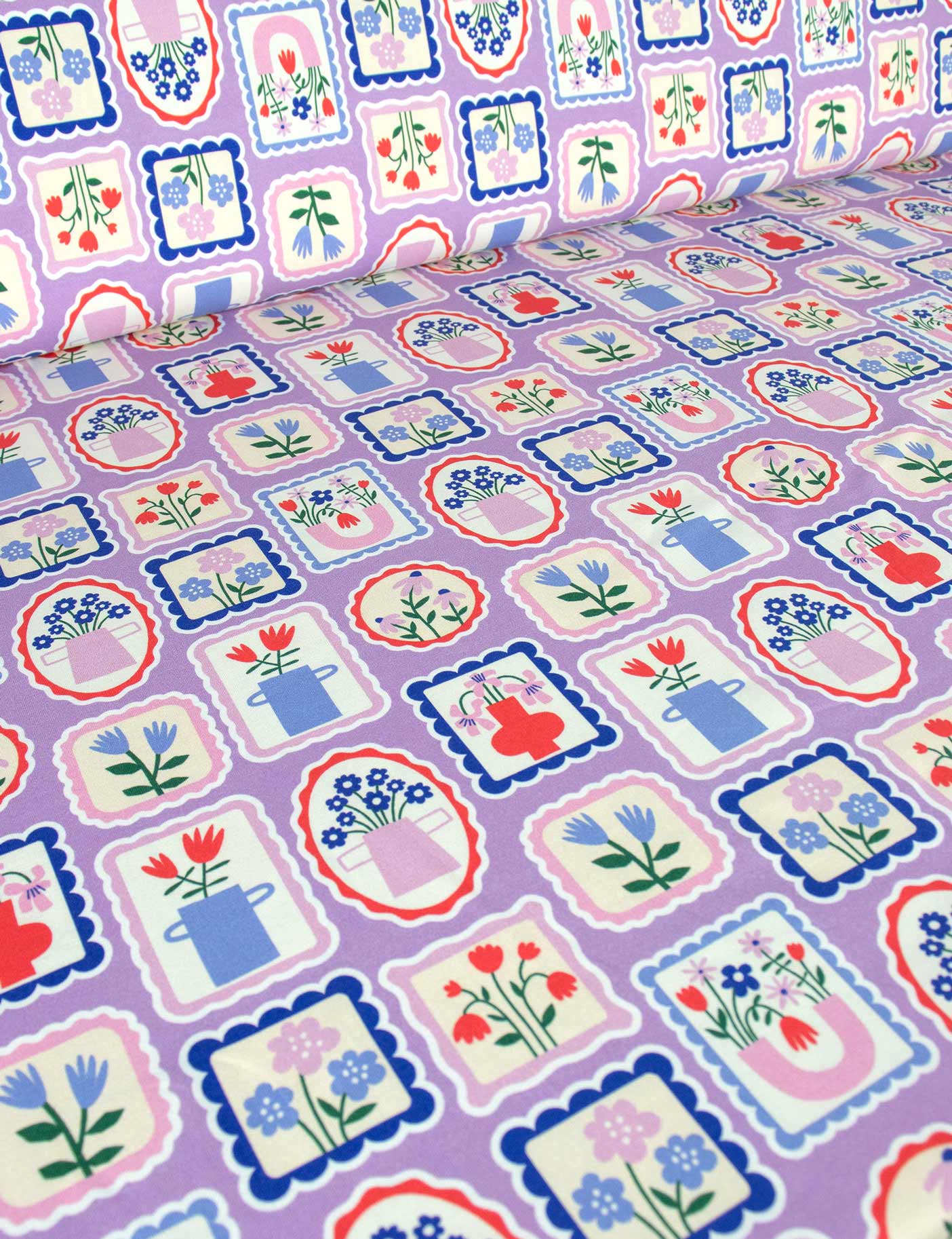 Floral Stamps Lilalicious | Jersey | 170 cm wide