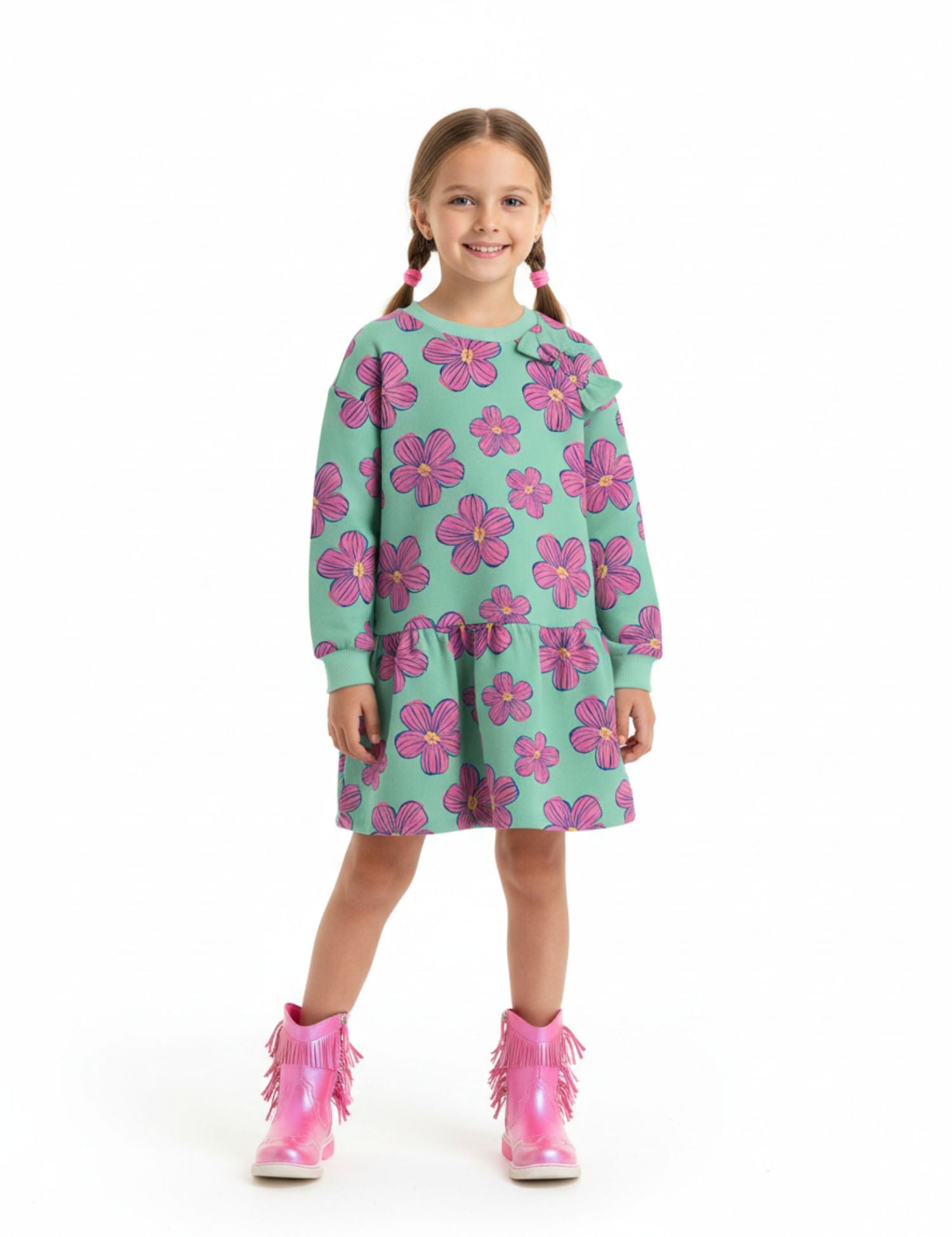Funky Florals Mint – French Terry stof – 170 cm breed