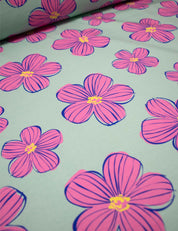 Funky Florals Mint – French Terry stof – 170 cm breed
