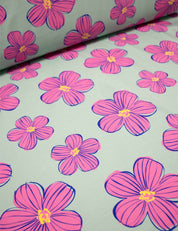 Funky Florals Mint – French Terry stof – 170 cm breed