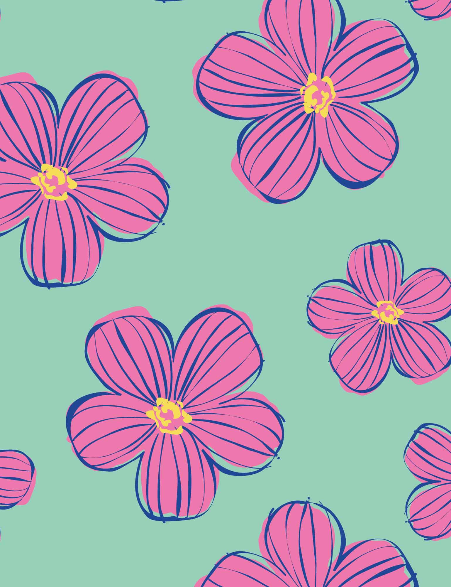 Funky Florals Mint – French Terry stof – 170 cm breed