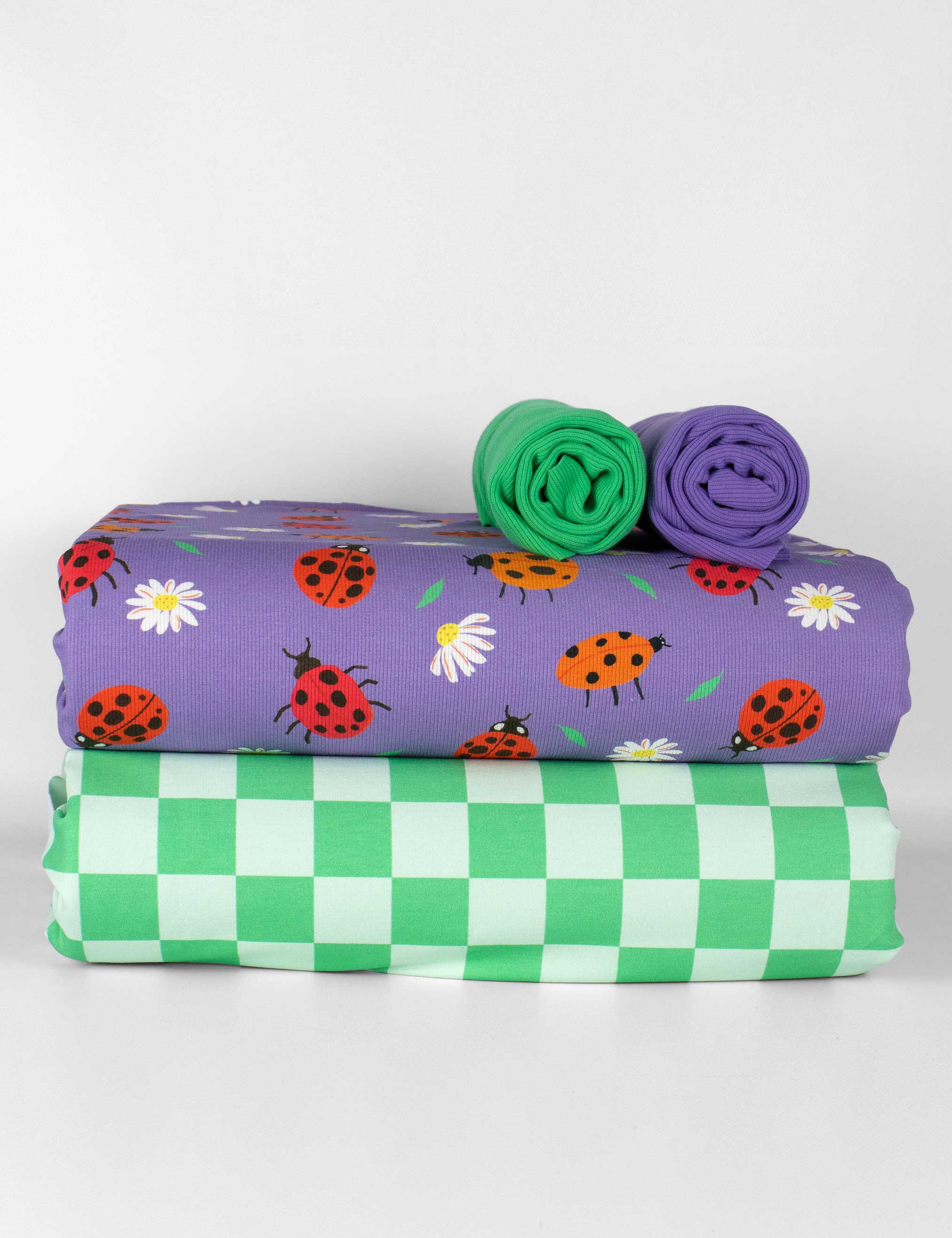 Lucky Bugs Lavender Purple – Rib tricotstof – 125 cm breed