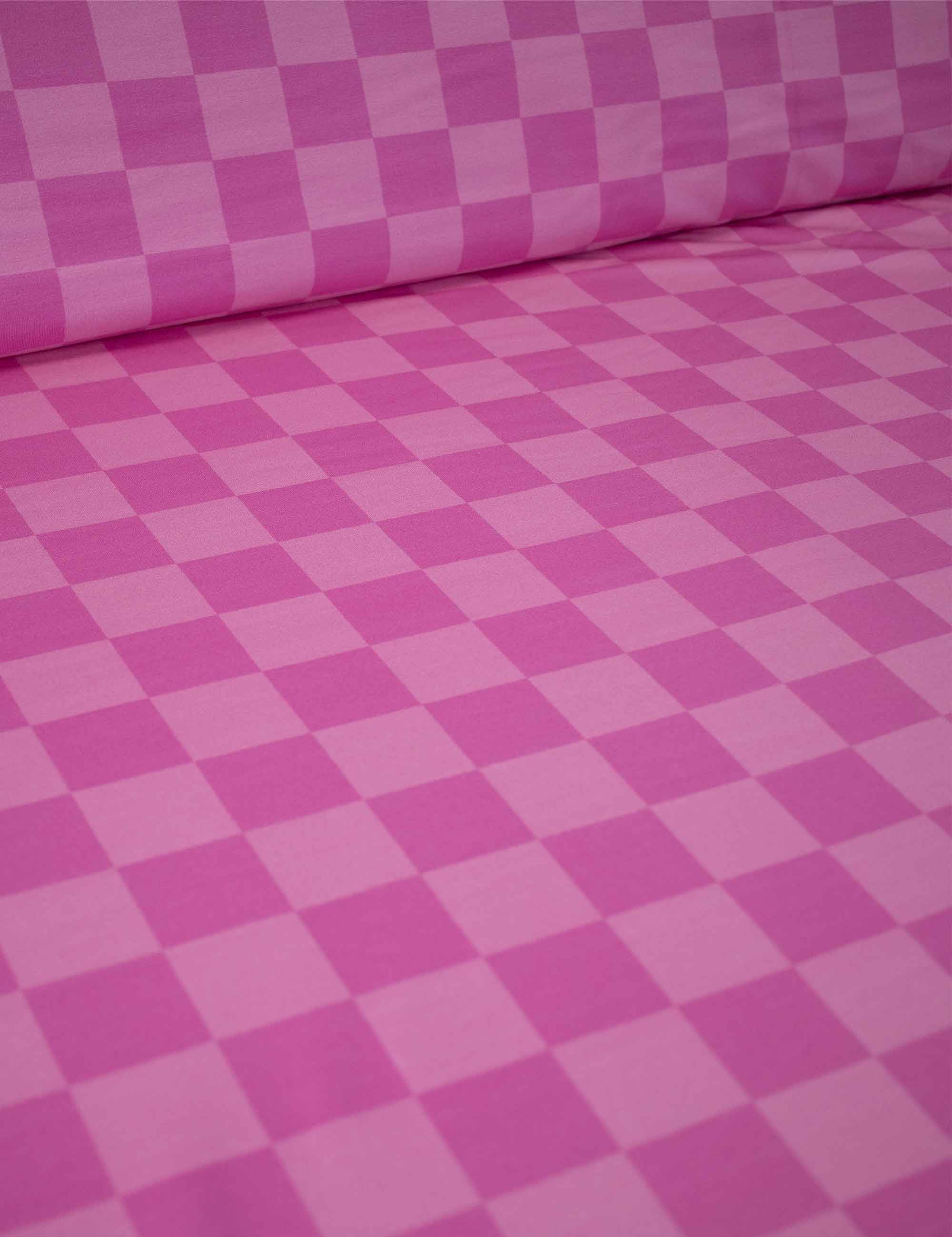 Pink Punch Check – French Terry stof – 170 cm breed