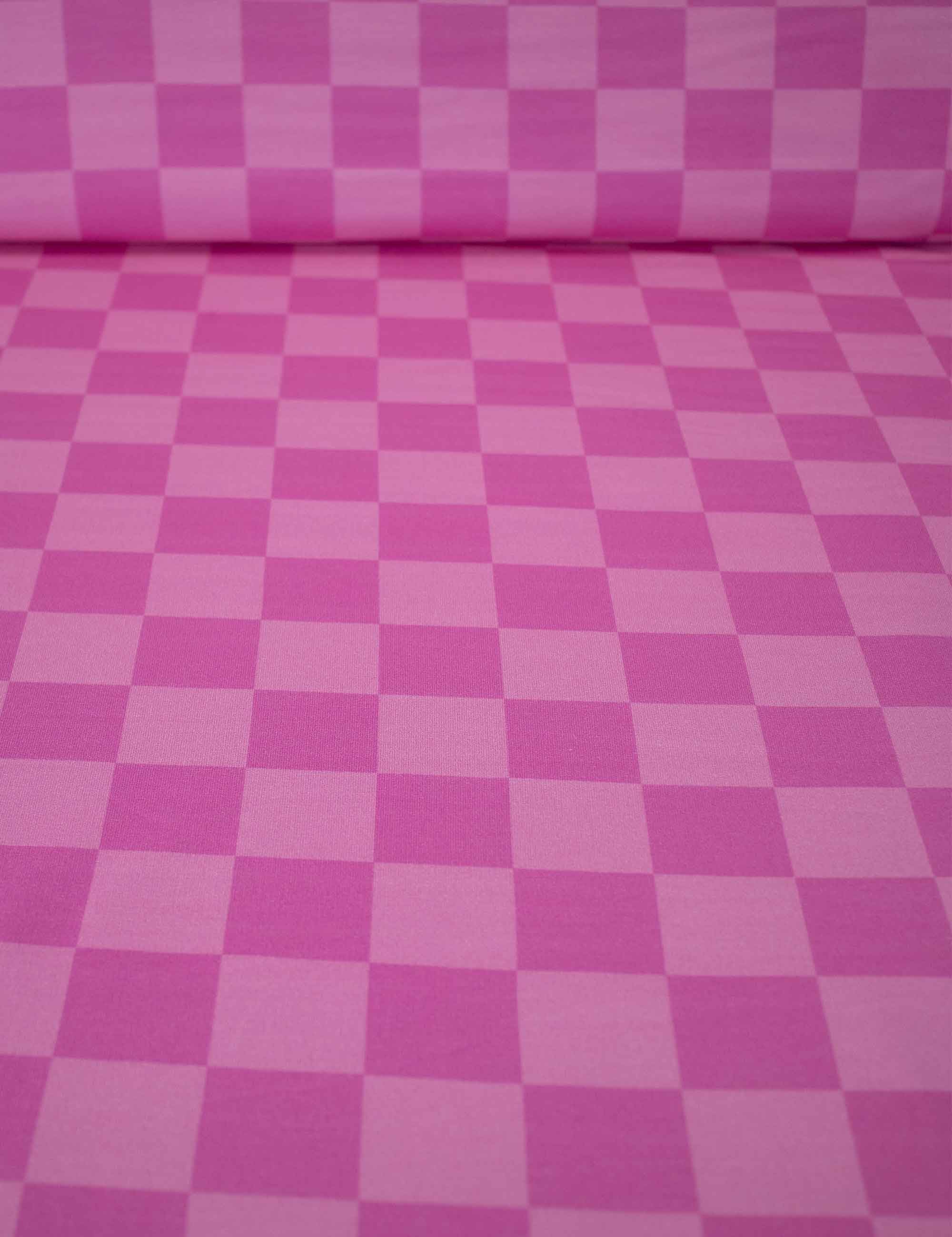 Pink Punch Check – French Terry stof – 170 cm breed