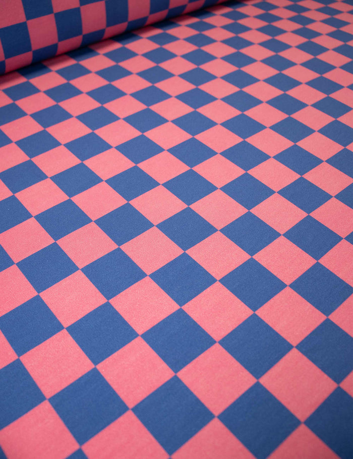 Rhino Blue & Berry Bold Check | French Terry | 170 cm wide