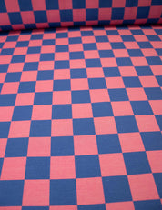 Rhino Blue & Berry Bold Check – French Terry stof – 170 cm breed