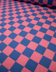 Rhino Blue & Berry Bold Check – French Terry stof – 170 cm breed