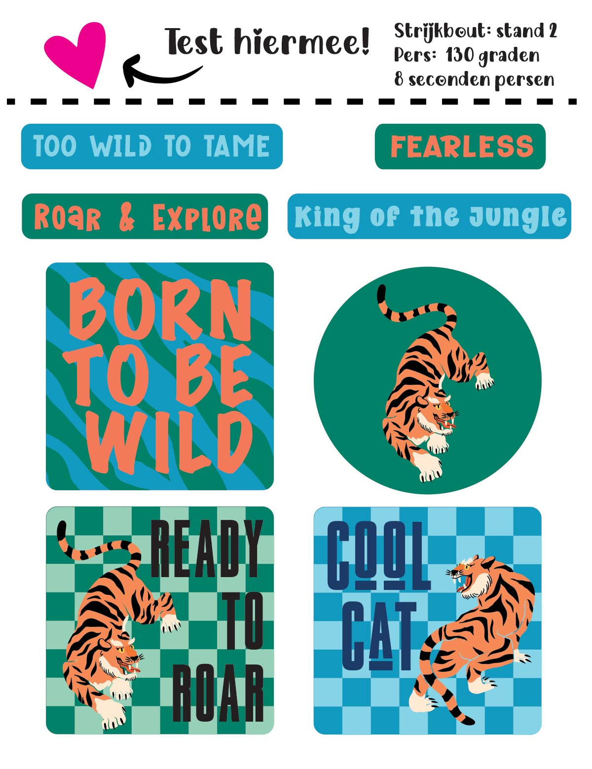 Tiger Blue & Green - Carousel Clash – Strijklabels