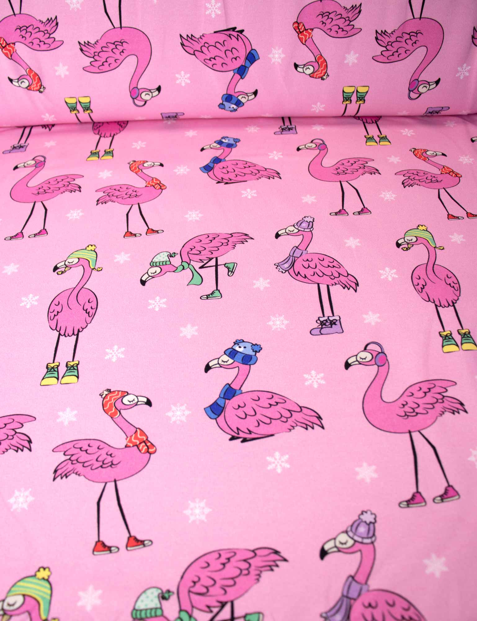 Winter Flamingo Pink Pearl – French Terry stof – 170 cm breed
