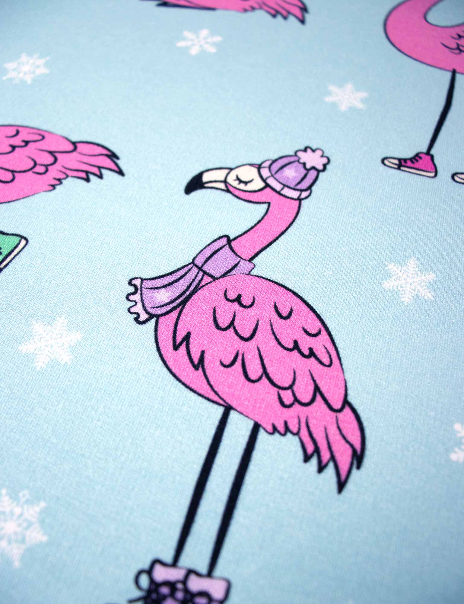 Winter Flamingo Aqua Island – French Terry stof – 170 cm breed