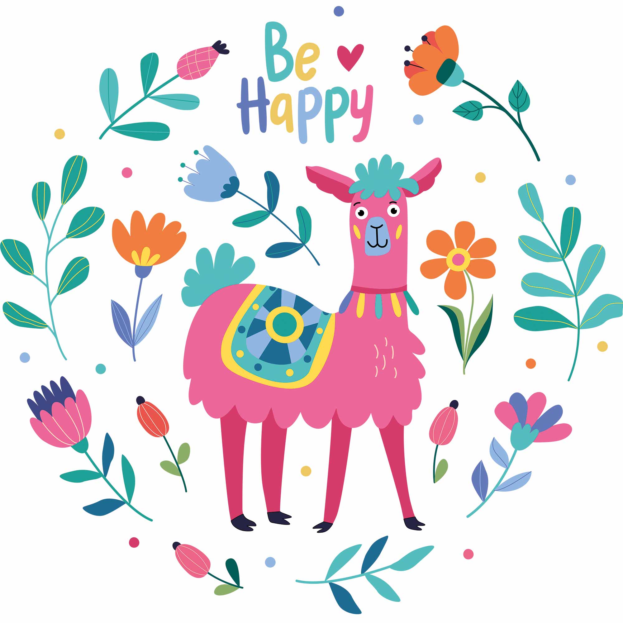 Be Happy - Funny Lama – Strijktransfer