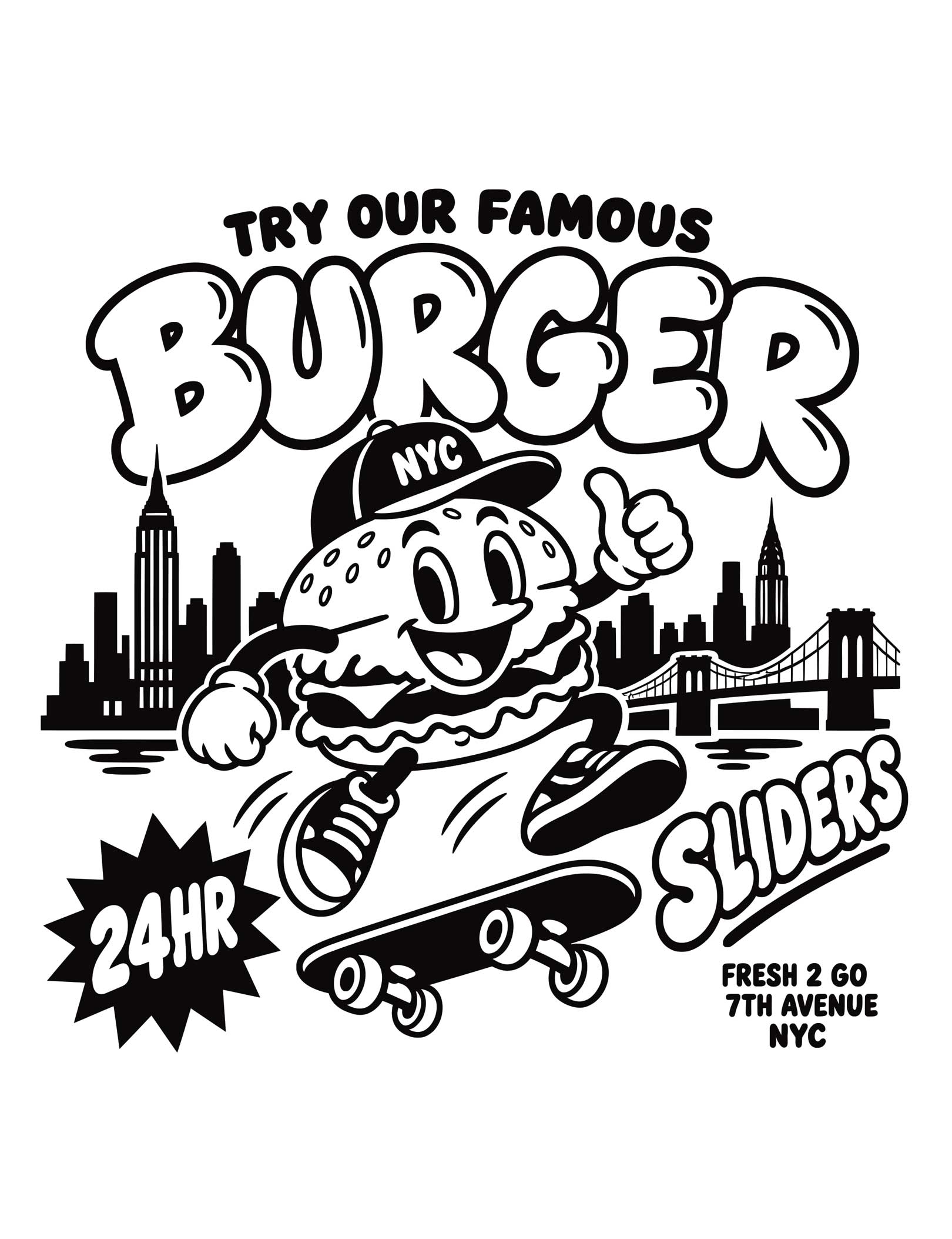 Burger Diner — Black DTF-strijktransfer uit Snack Attack