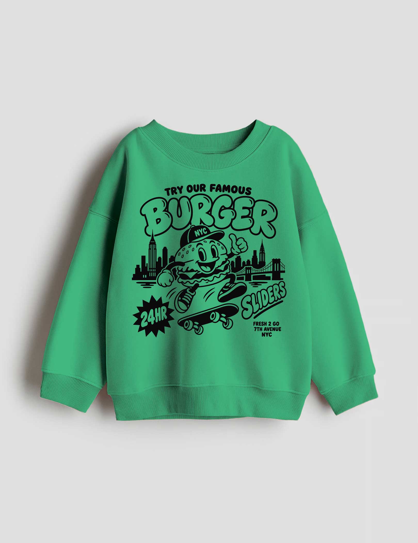 Burger Diner — Black strijktransfer op een trui – inspiratievoorbeeld