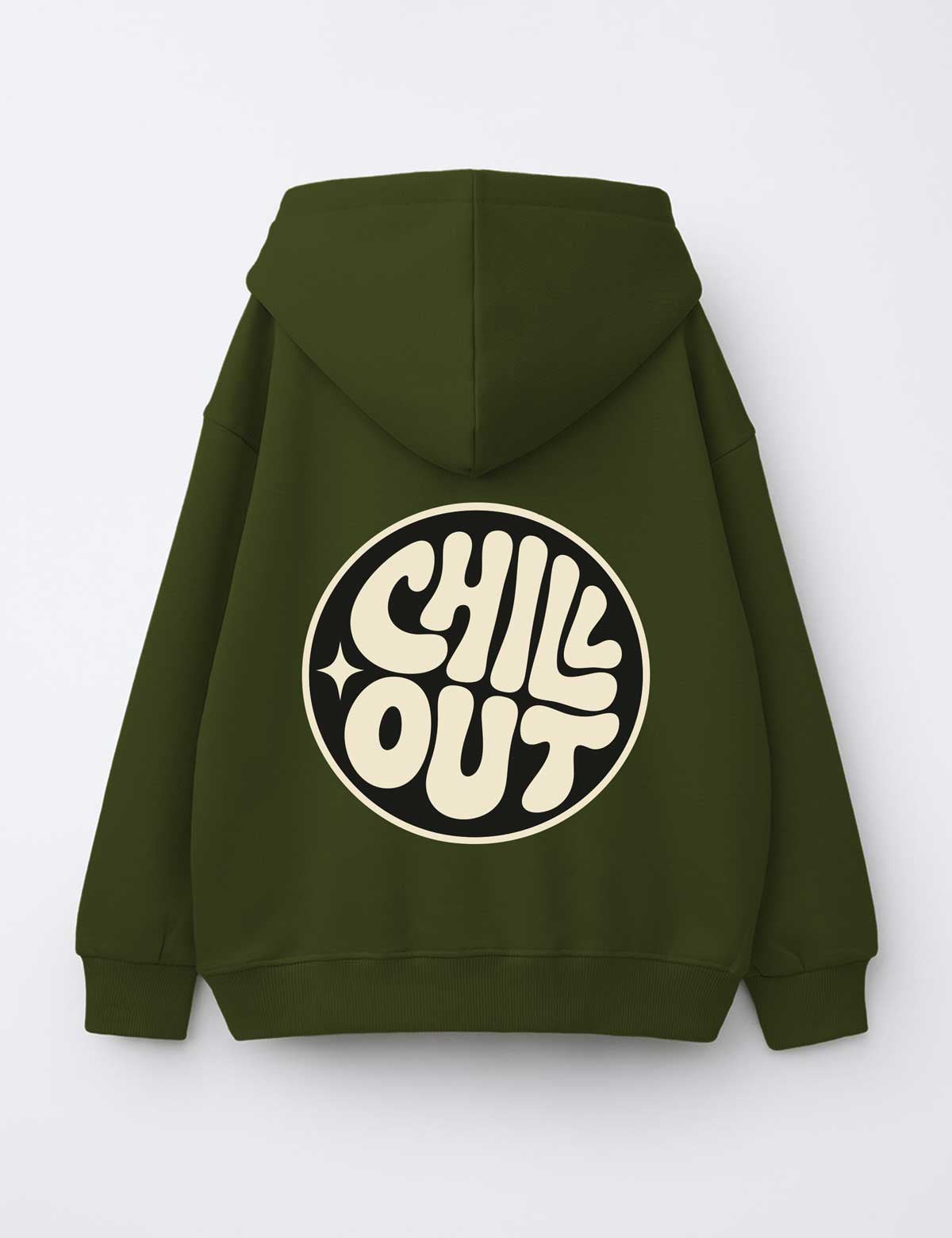 Chill Out – Good Mood Club – strijktransfer – op een trui (achterkant)