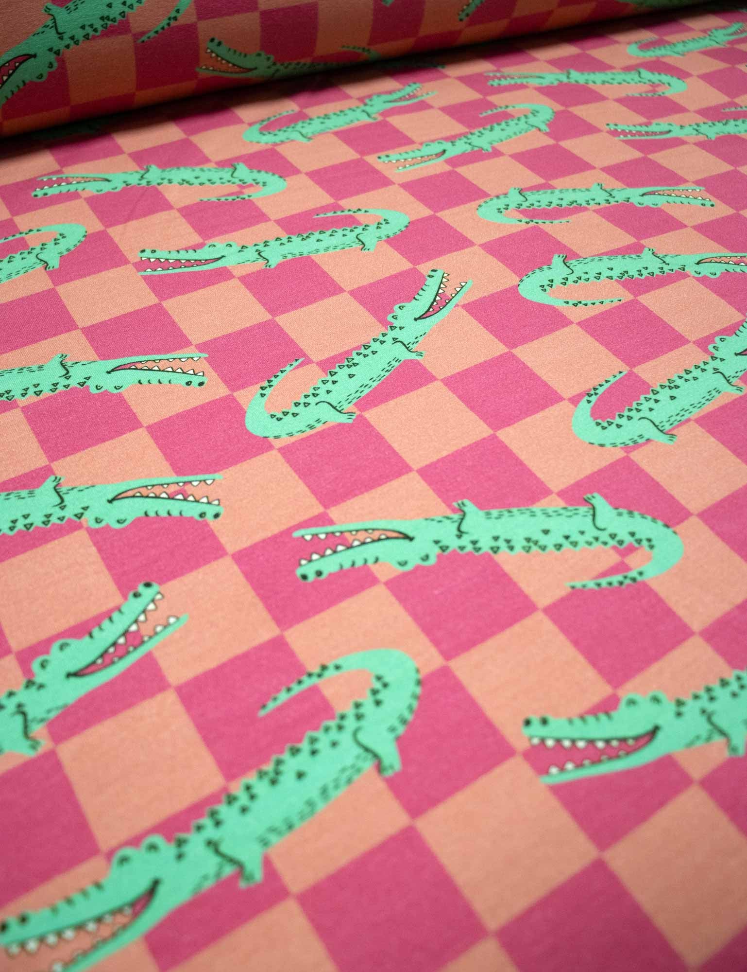 Croco Crew Berry Check – French Terry stof – 170 cm breed