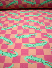 Croco Crew Berry Check – French Terry stof – 170 cm breed