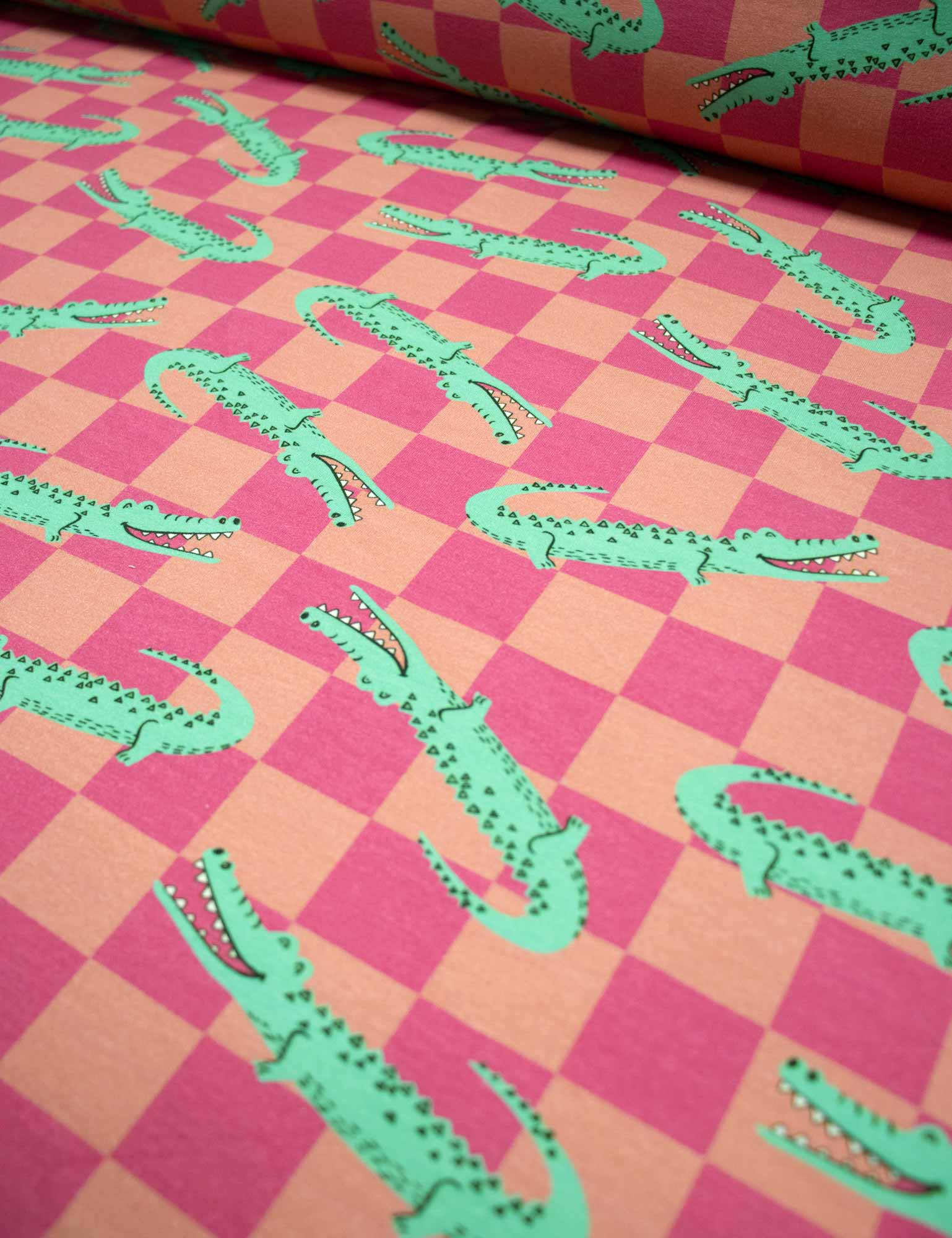 Croco Crew Berry Check – French Terry stof – 170 cm breed