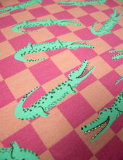Croco Crew Berry Check – French Terry stof – 170 cm breed