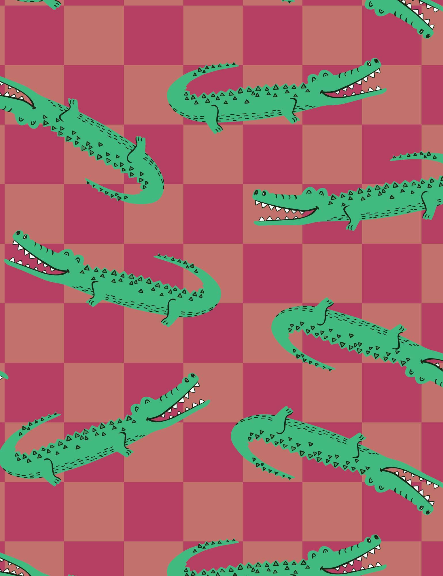 Croco Crew Berry Check – French Terry stof – 170 cm breed