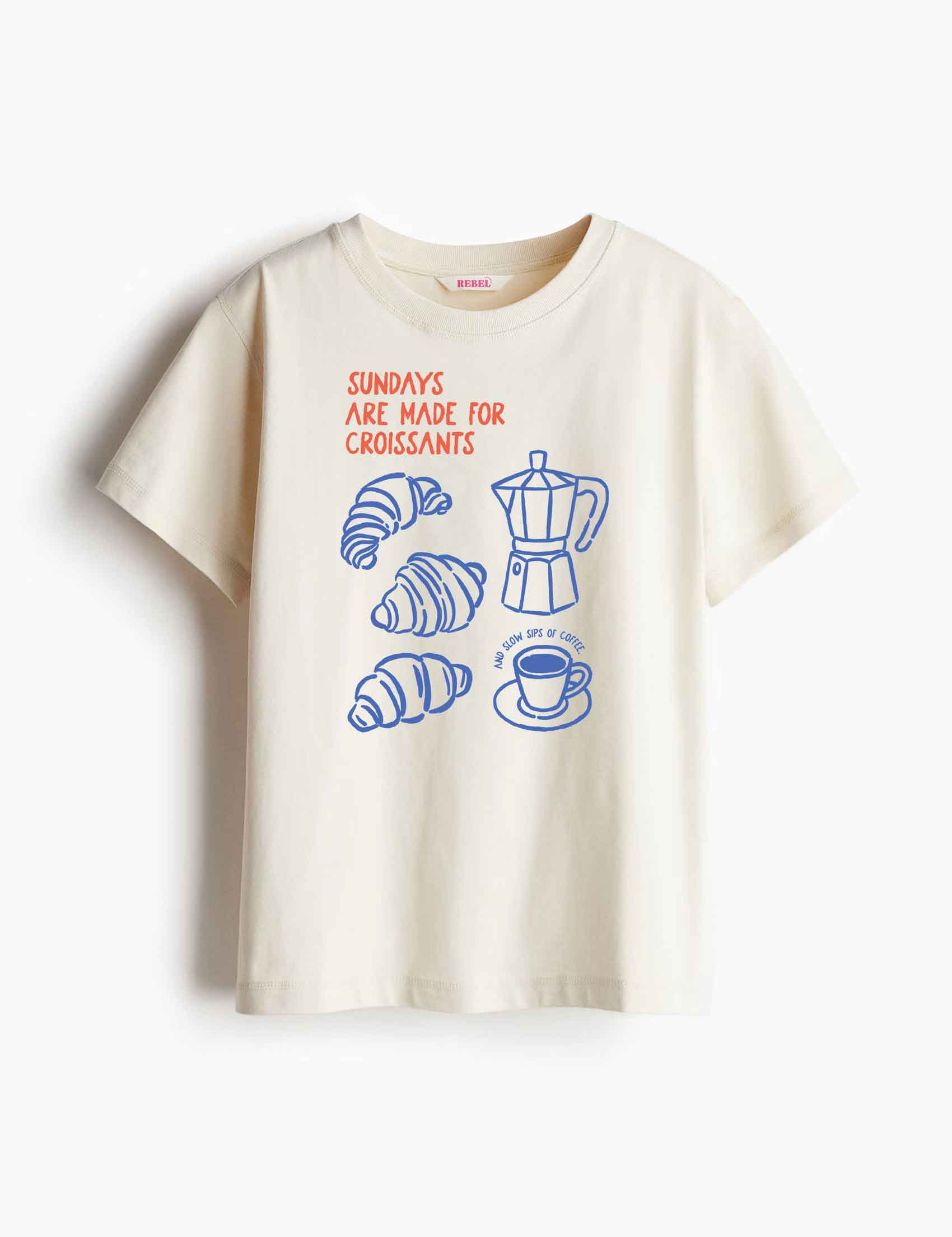 Sundays Are Made for Croissants - Hand Drawn – Strijktransfer – op een T-shirt
