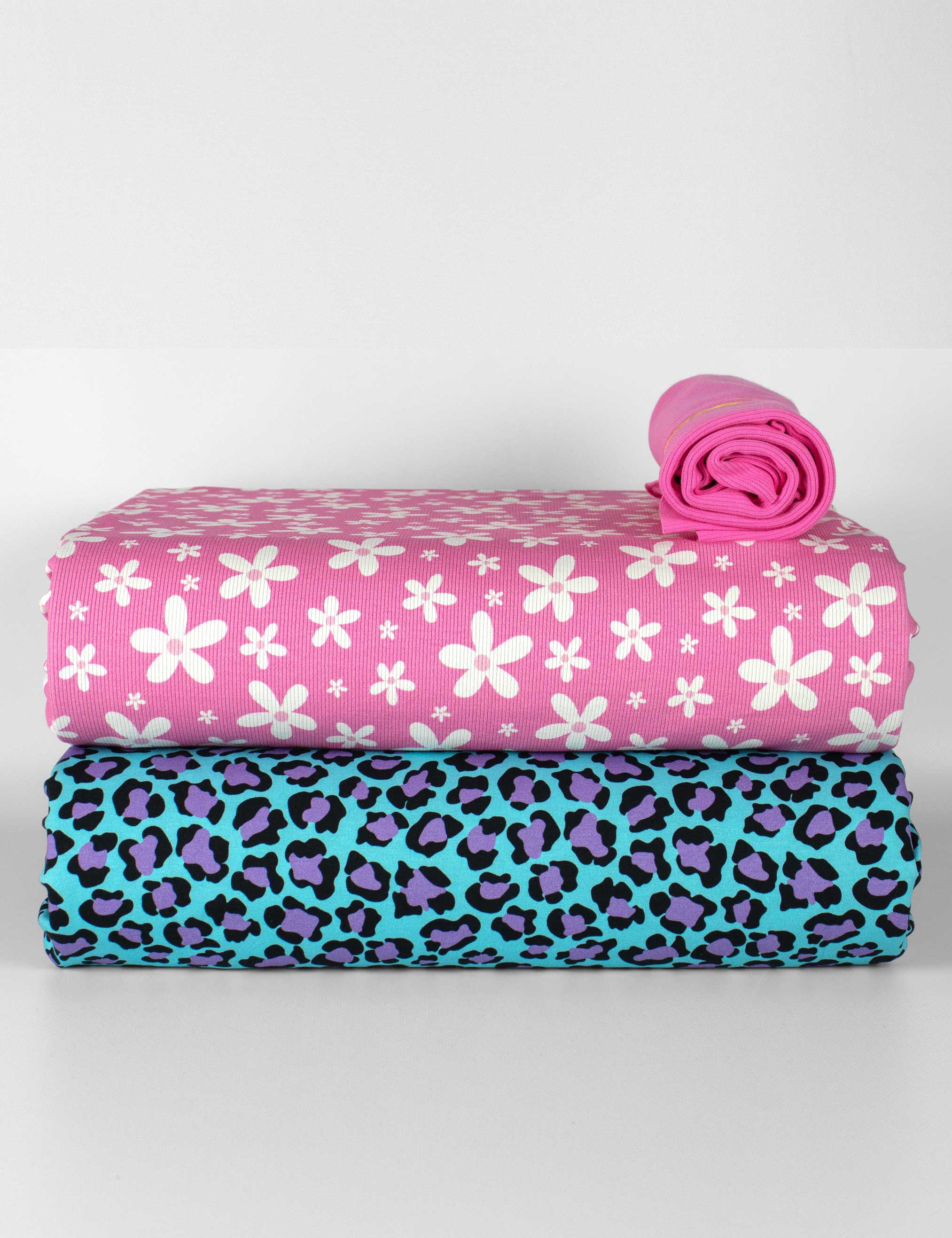 Daisy Pop Bubble Pink – Rib tricotstof – 125 cm breed