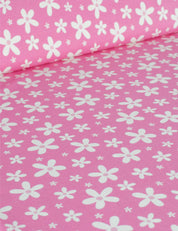 Daisy Pop Bubble Pink – Rib tricotstof – 125 cm breed – overzicht