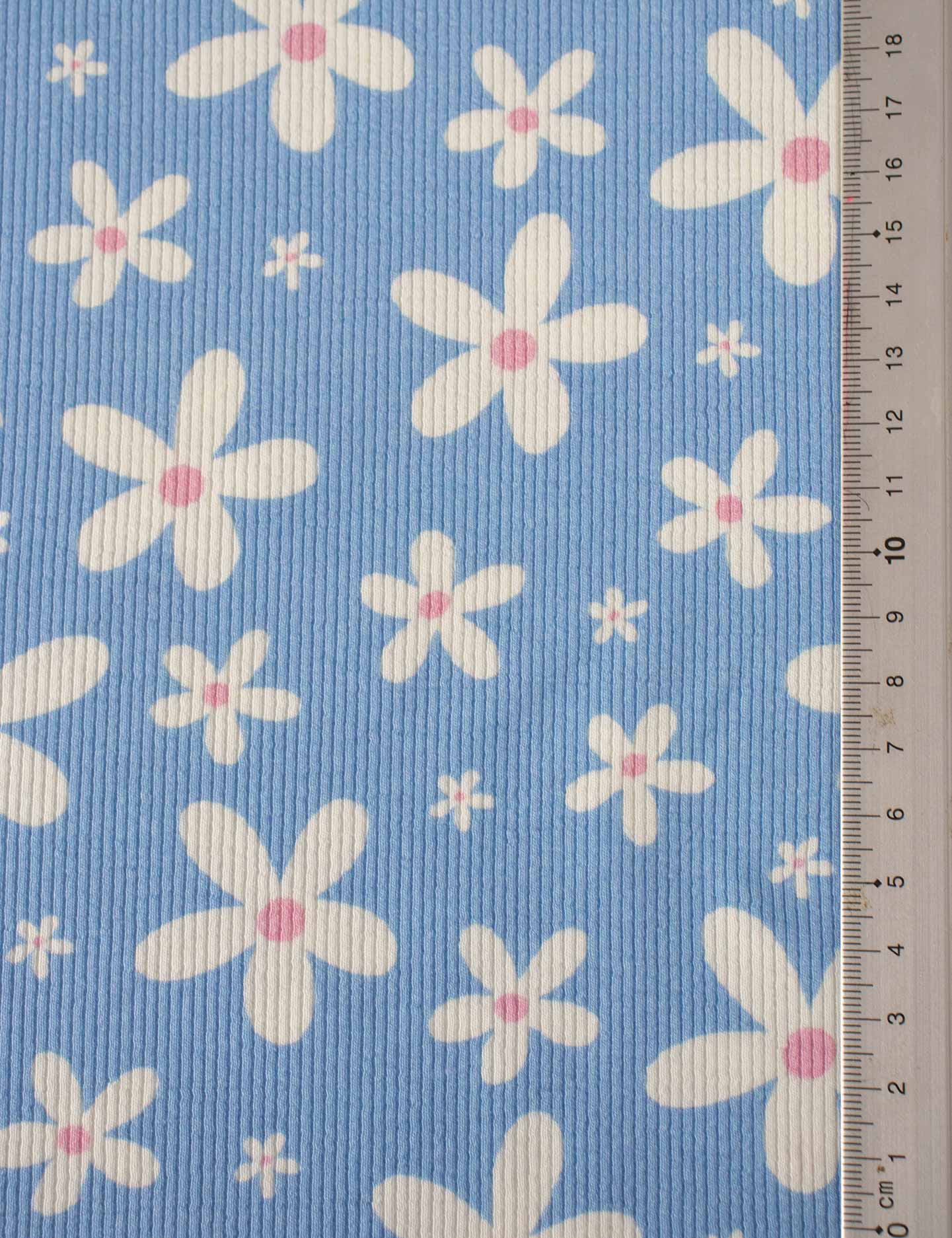 Daisy Pop Sky Blue – Rib tricotstof – 125 cm breed