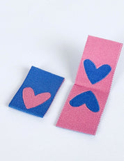 Double Heart Blue – Geweven naailabel