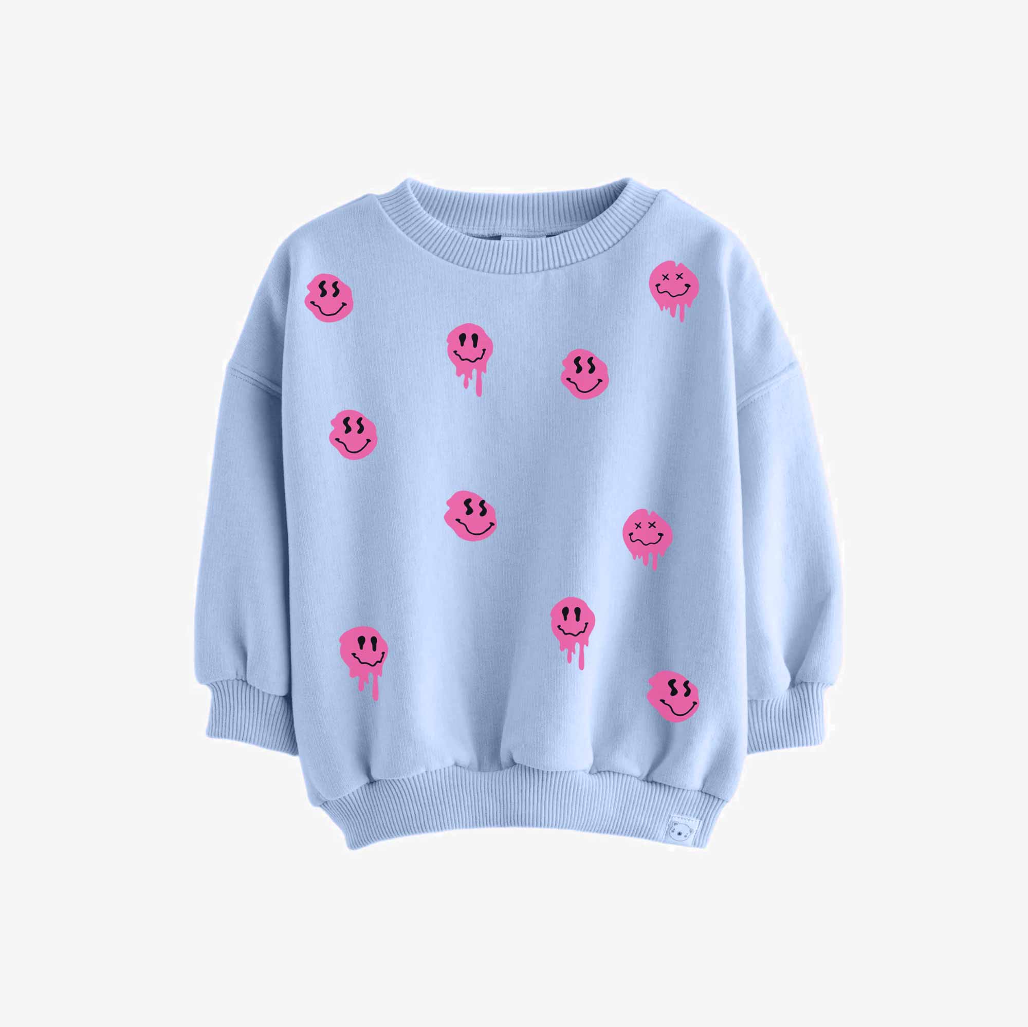 Drip Smileys Pink – All-over transfervel – op een trui