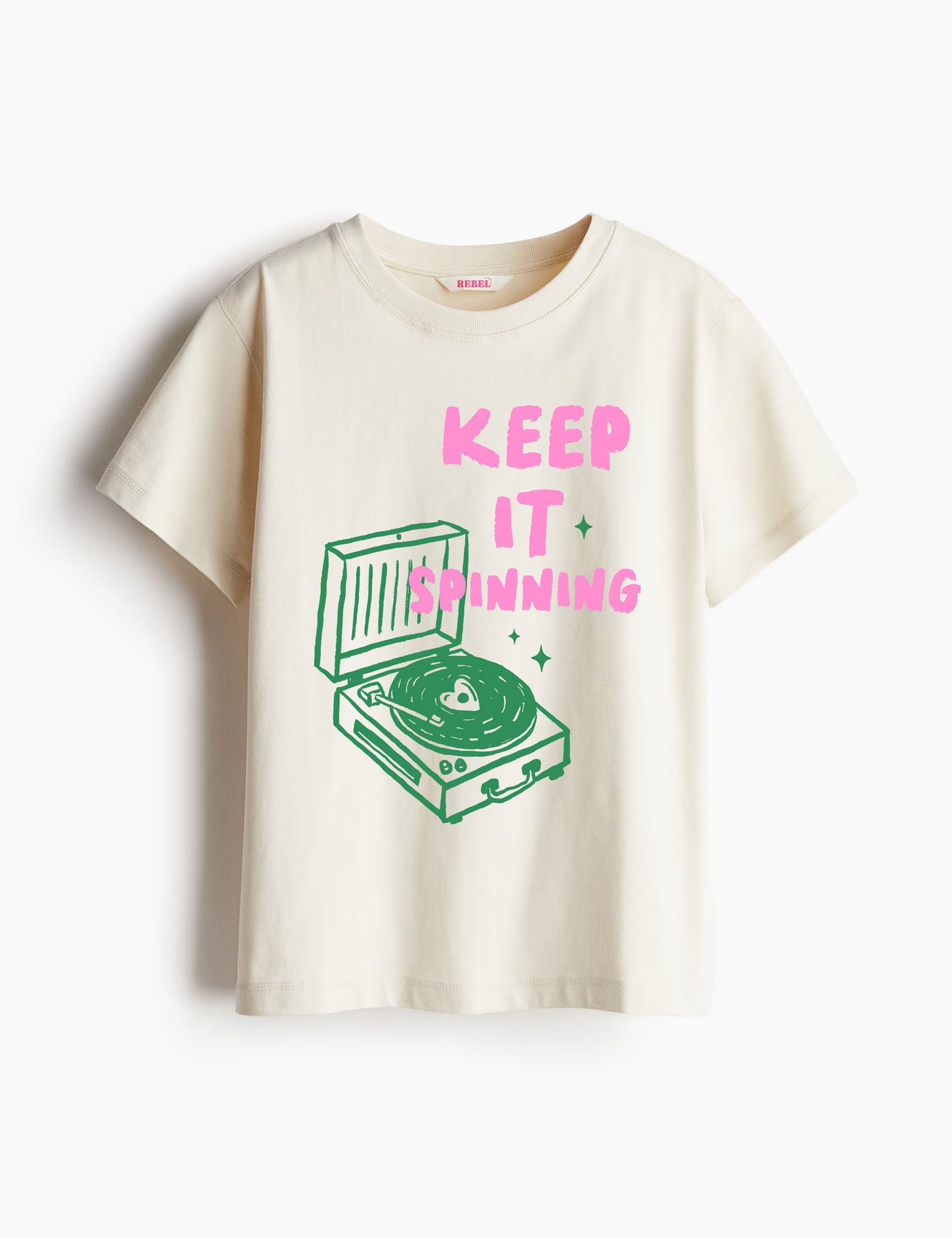 Keep It Spinning - Hand Drawn – Strijktransfer – op een T-shirt