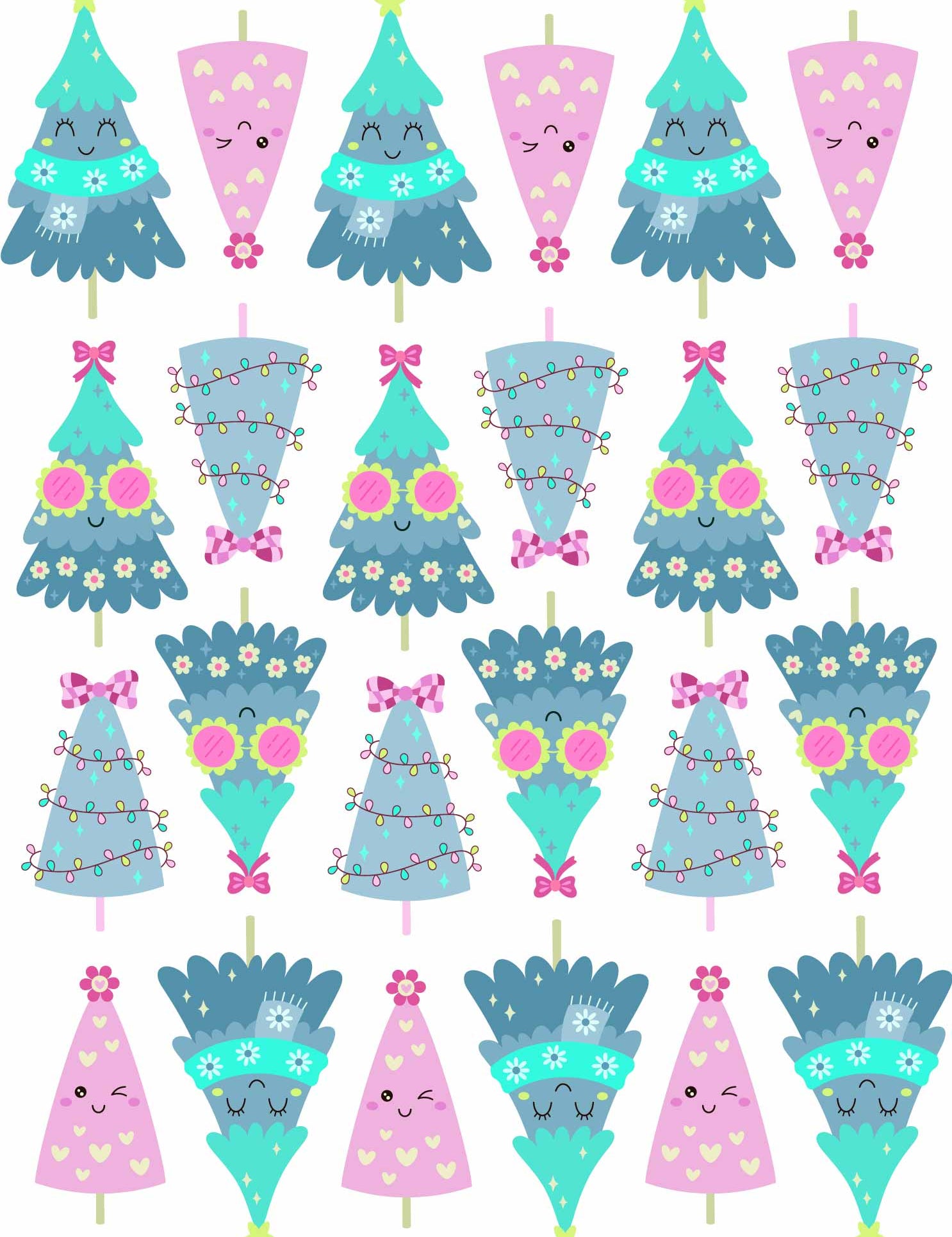 Kerstbomen Girls Roze – All-over transfervel