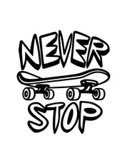 Never Stop Mini DTF-strijktransfer uit Skate Club