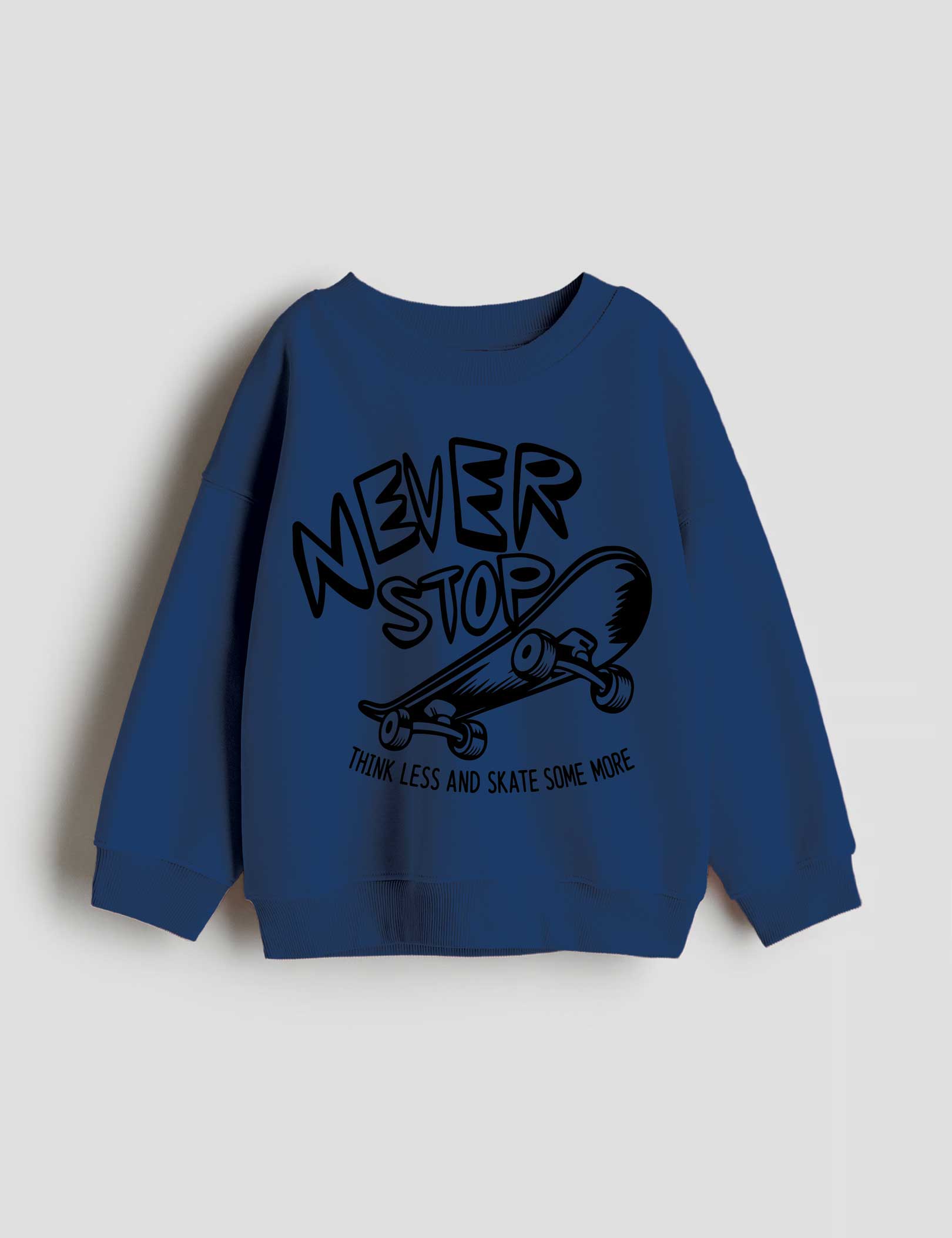 Never Stop Skating strijktransfer op een trui – inspiratievoorbeeld