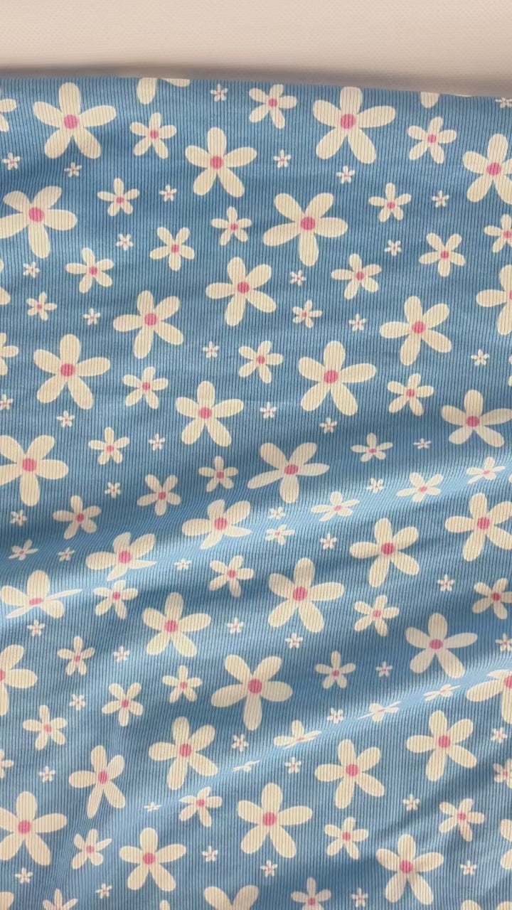 Daisy Pop Sky Blue | Rib jersey | 125 cm wide