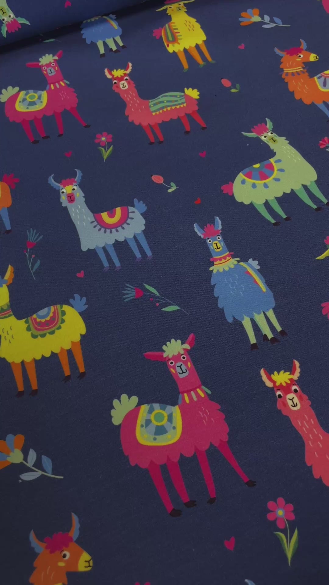 Happy Llamas Rhino Blue | French Terry | 170 cm wide
