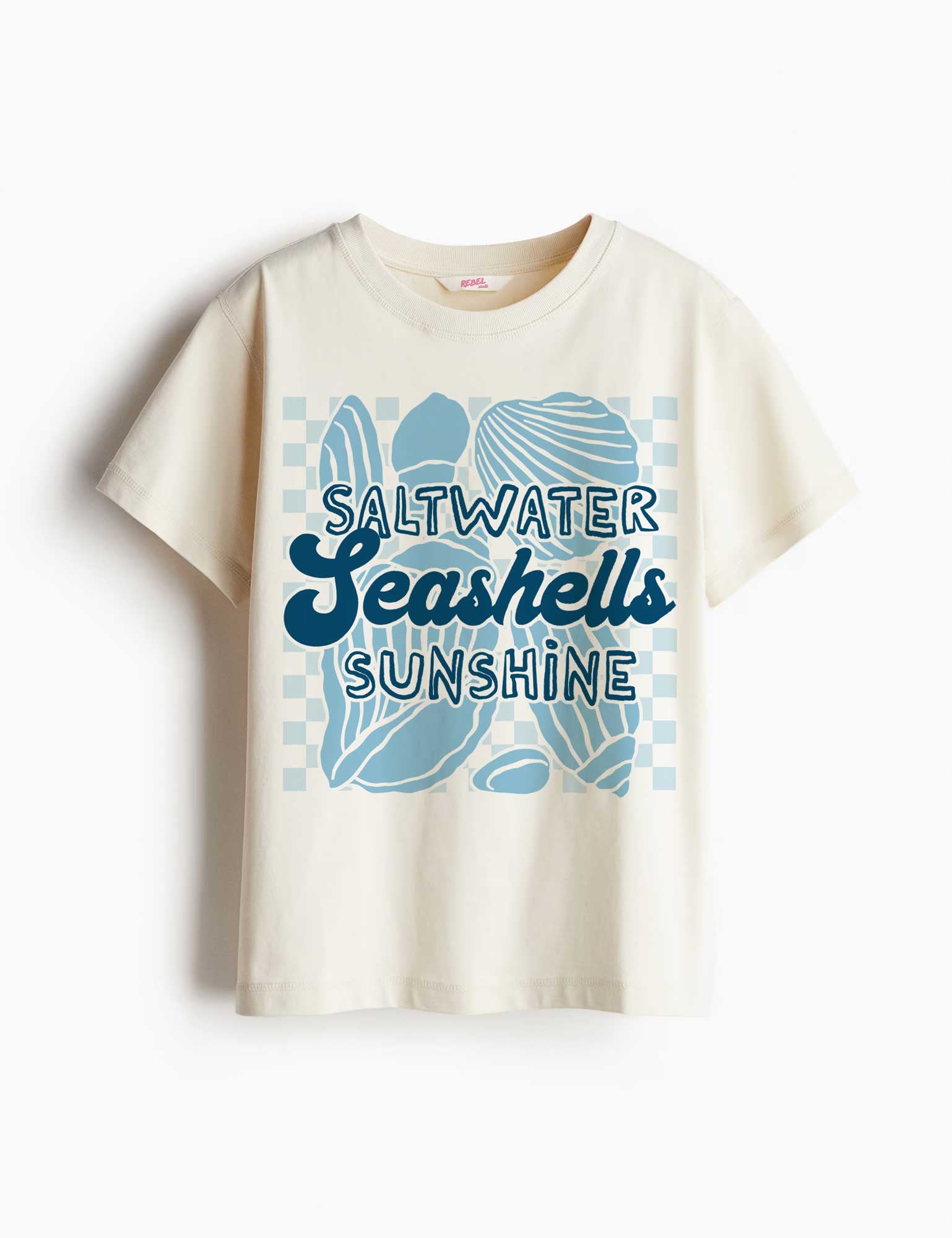 Saltwater Seashells Sunshine - Saltwater Stories – Strijktransfer – op een T-shirt