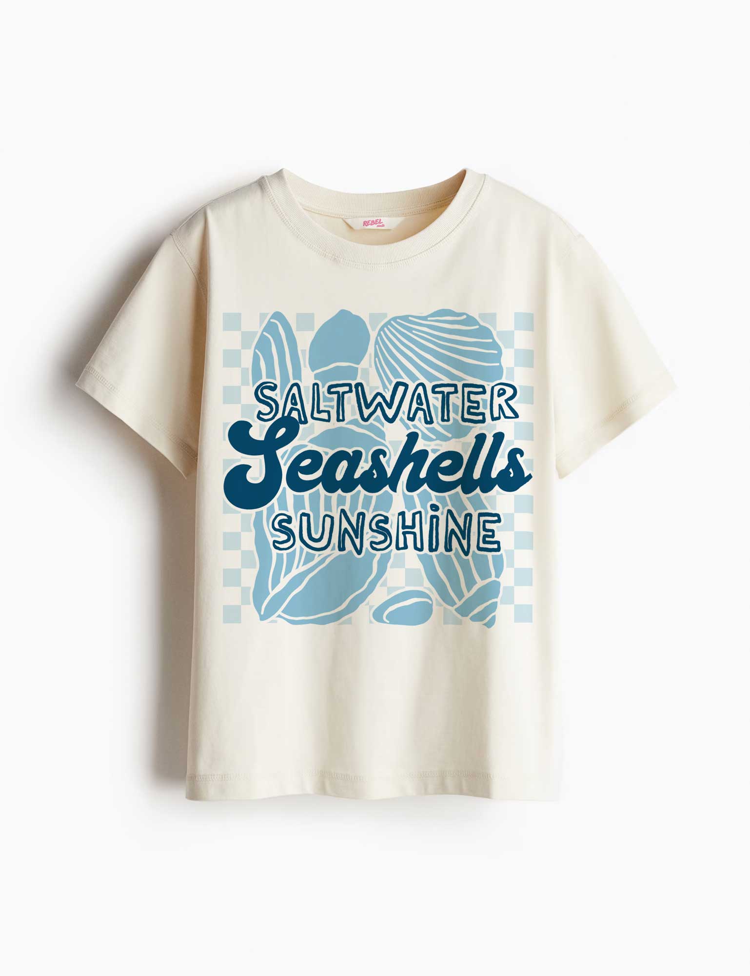 Saltwater Seashells Sunshine - Saltwater Stories – Strijktransfer – op een T-shirt